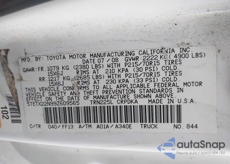 2009 Toyota Tacoma Access Cab from USA, damaged, VIN 5TETX22N99Z609565